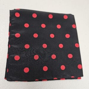 NEW Vintage 1990s Pocket Square Black Red Polka Dot 9.5"